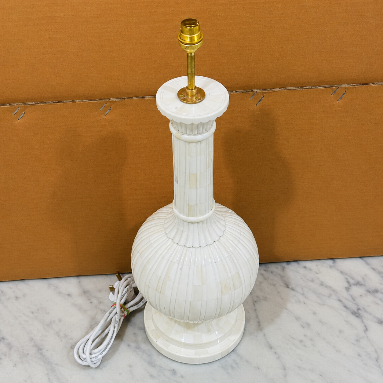 Handcrafted Bone Inlay Table Lamp Base – Ivory White
