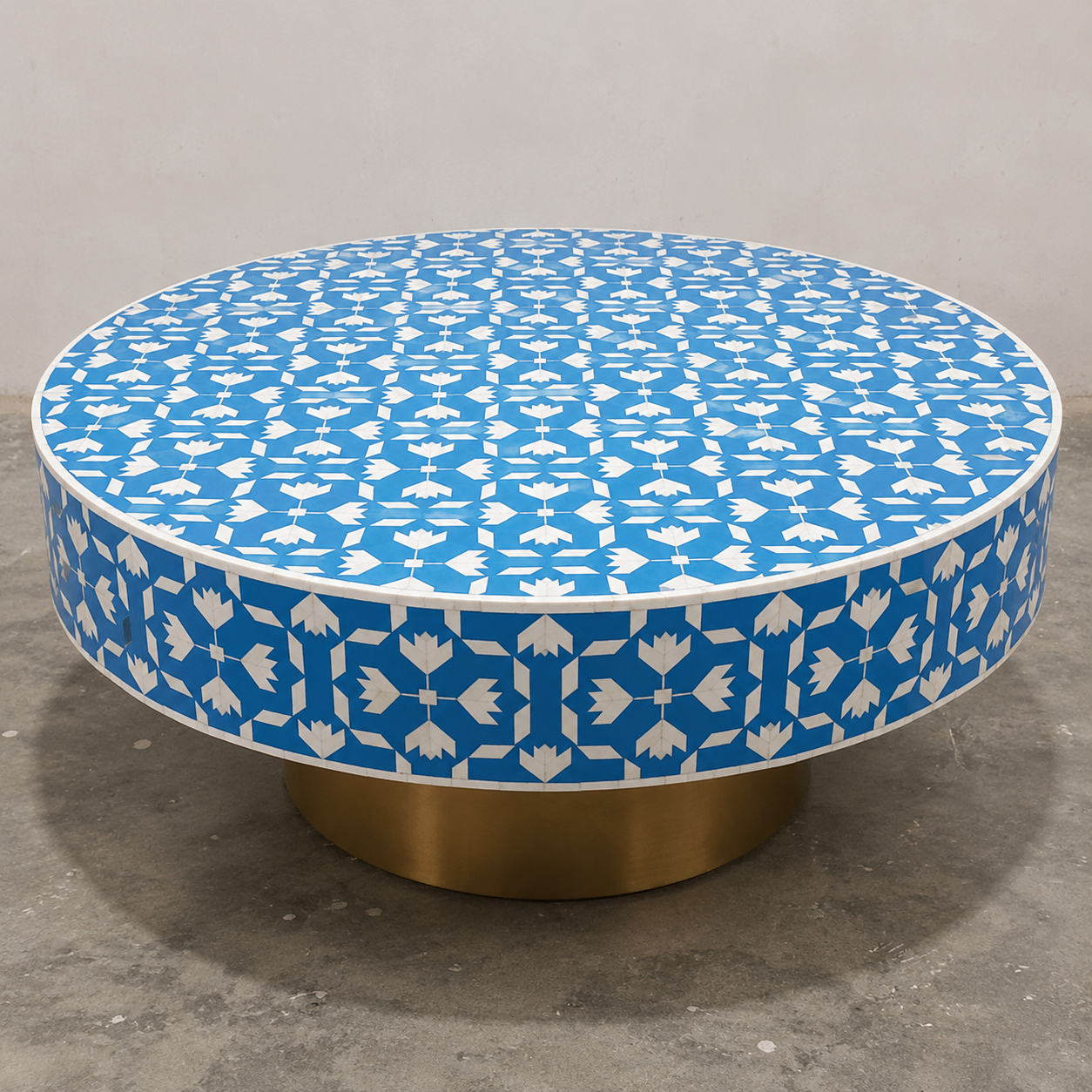 Handcrafted Floral Bone Inlay Round Coffee Table