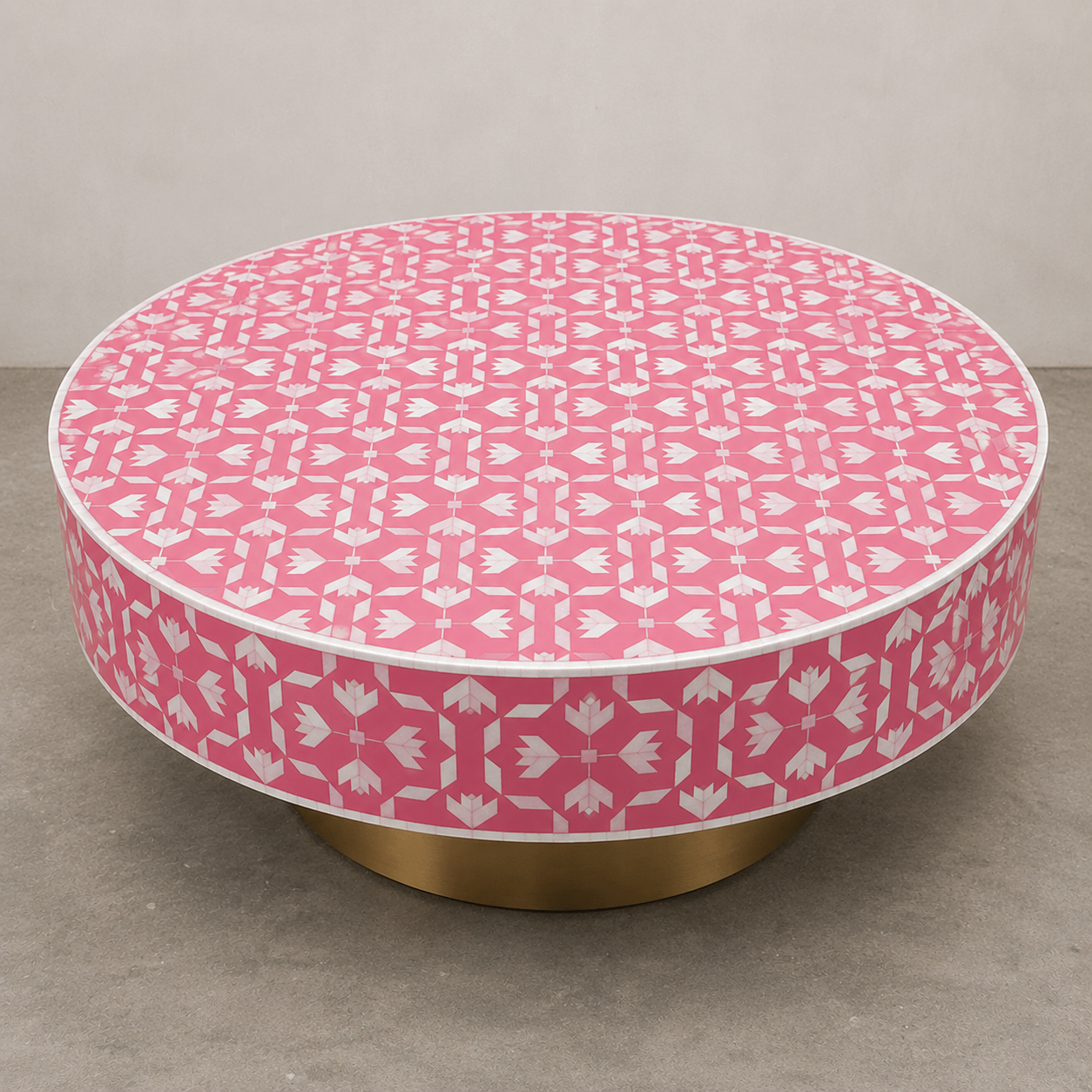 Handcrafted Floral Bone Inlay Round Coffee Table
