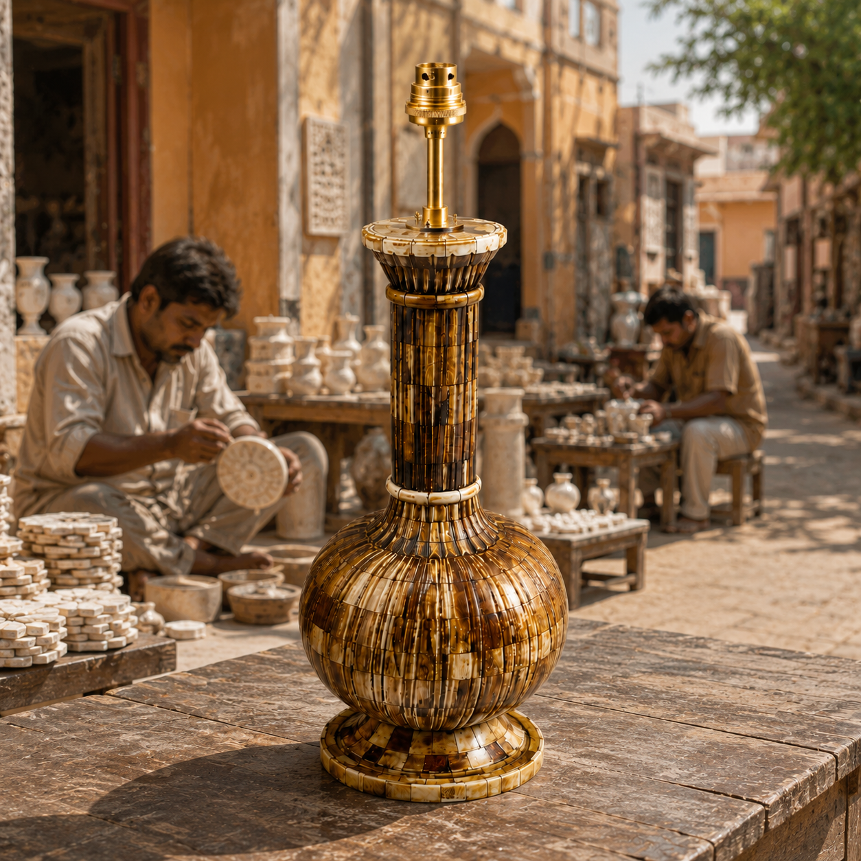 Luxury White Bone Inlay Carving Table Lamp