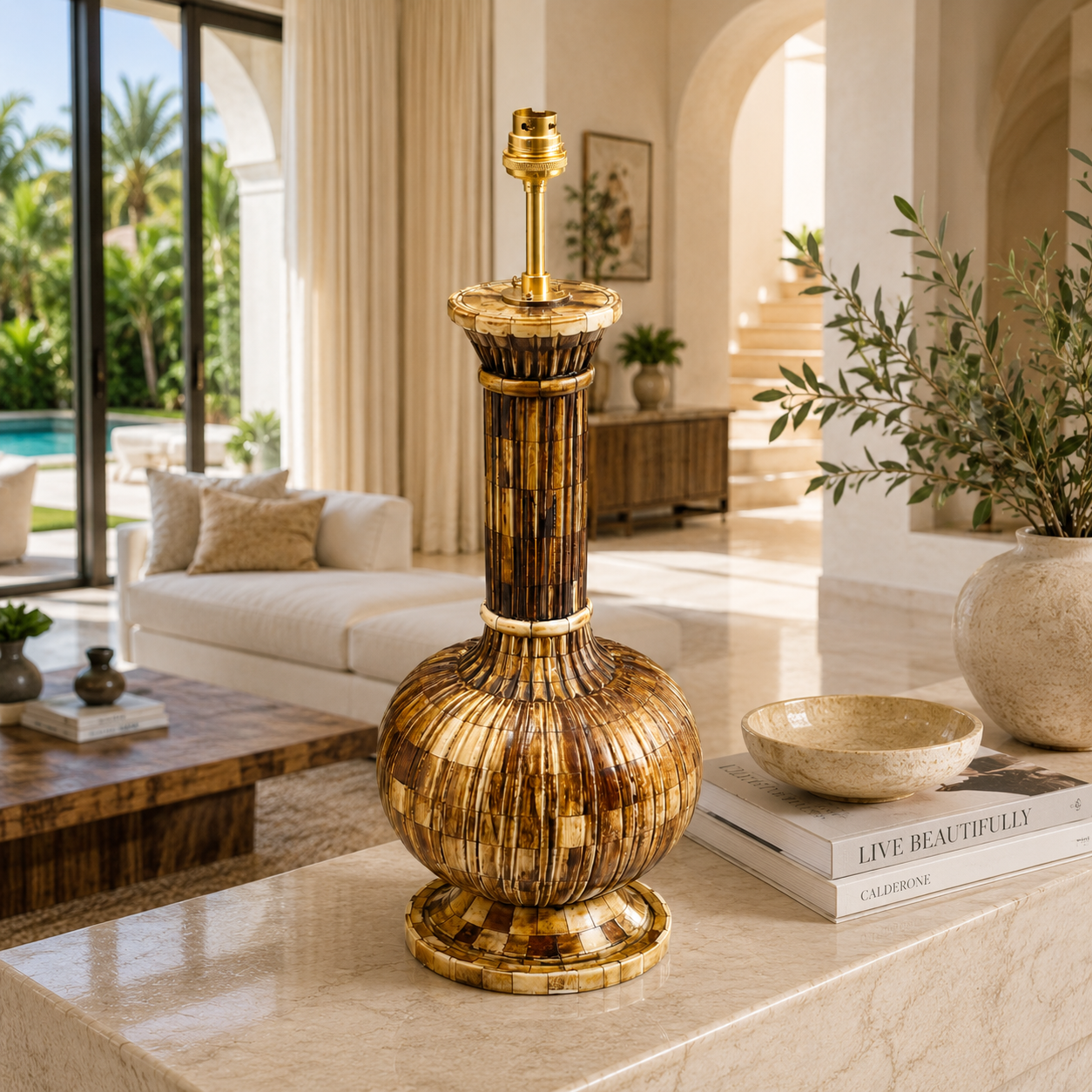 Luxury White Bone Inlay Carving Table Lamp