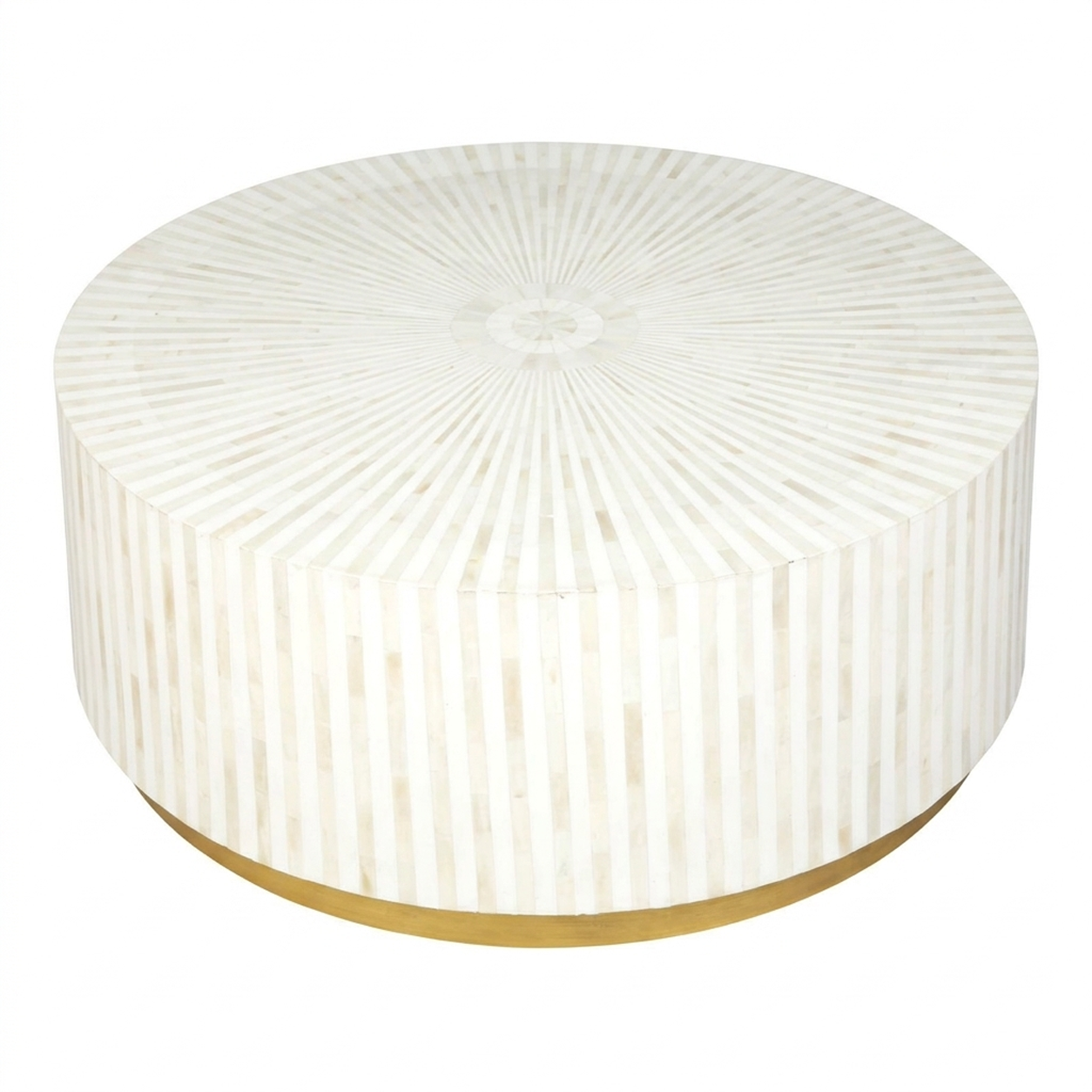 Luxury White Bone Inlay Round Coffee Table | Handmade Modern Living Room Center Table