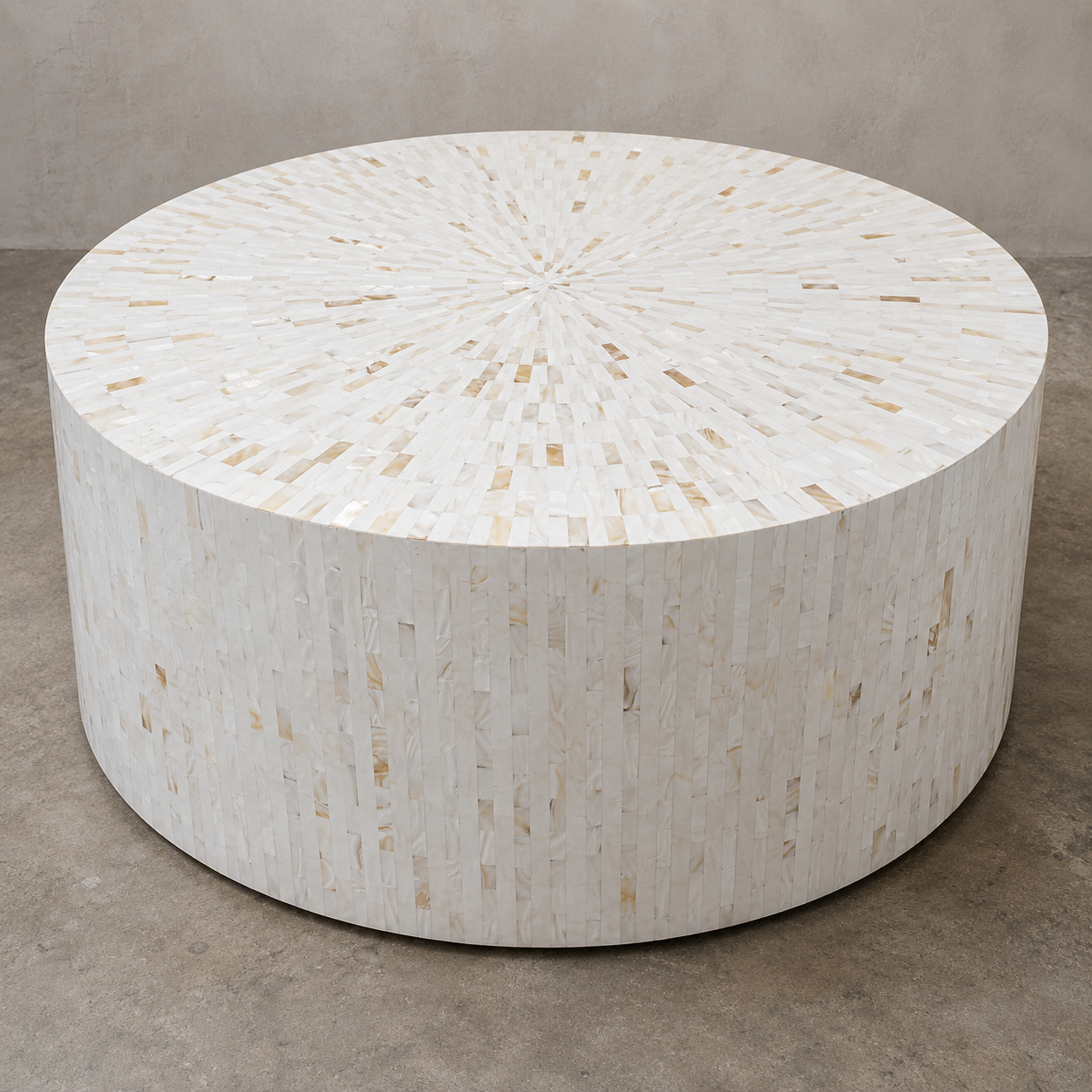 Luxury White Bone Inlay Round Coffee Table | Handmade Modern Living Room Center Table