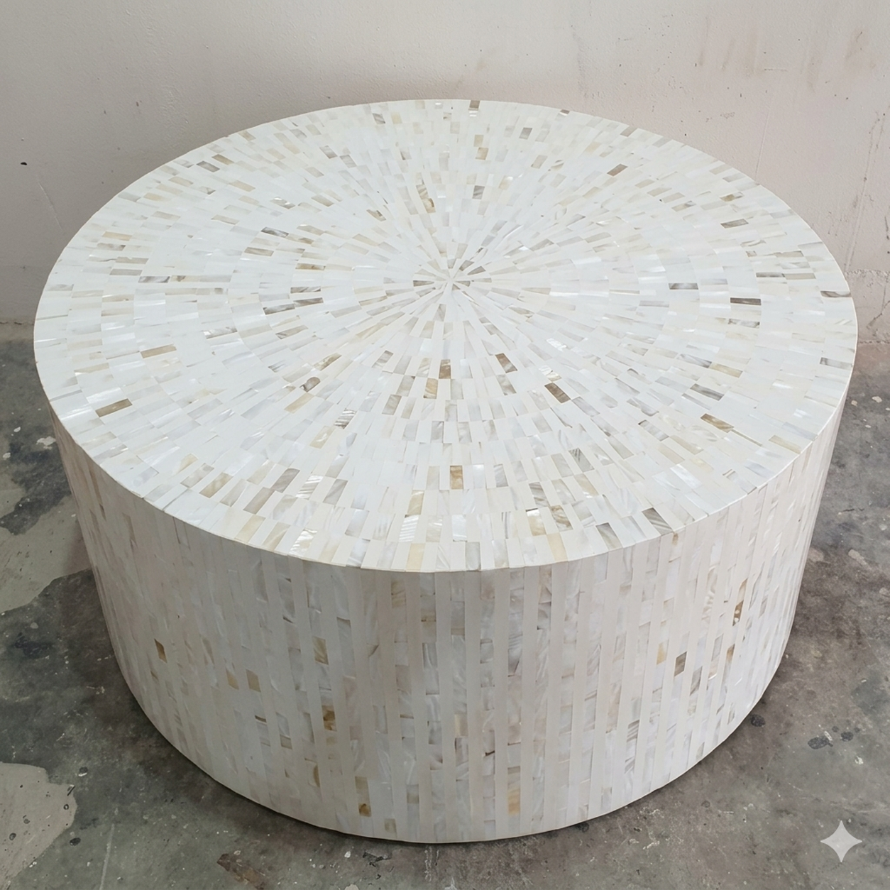 Luxury White Bone Inlay Round Coffee Table | Handmade Modern Living Room Center Table