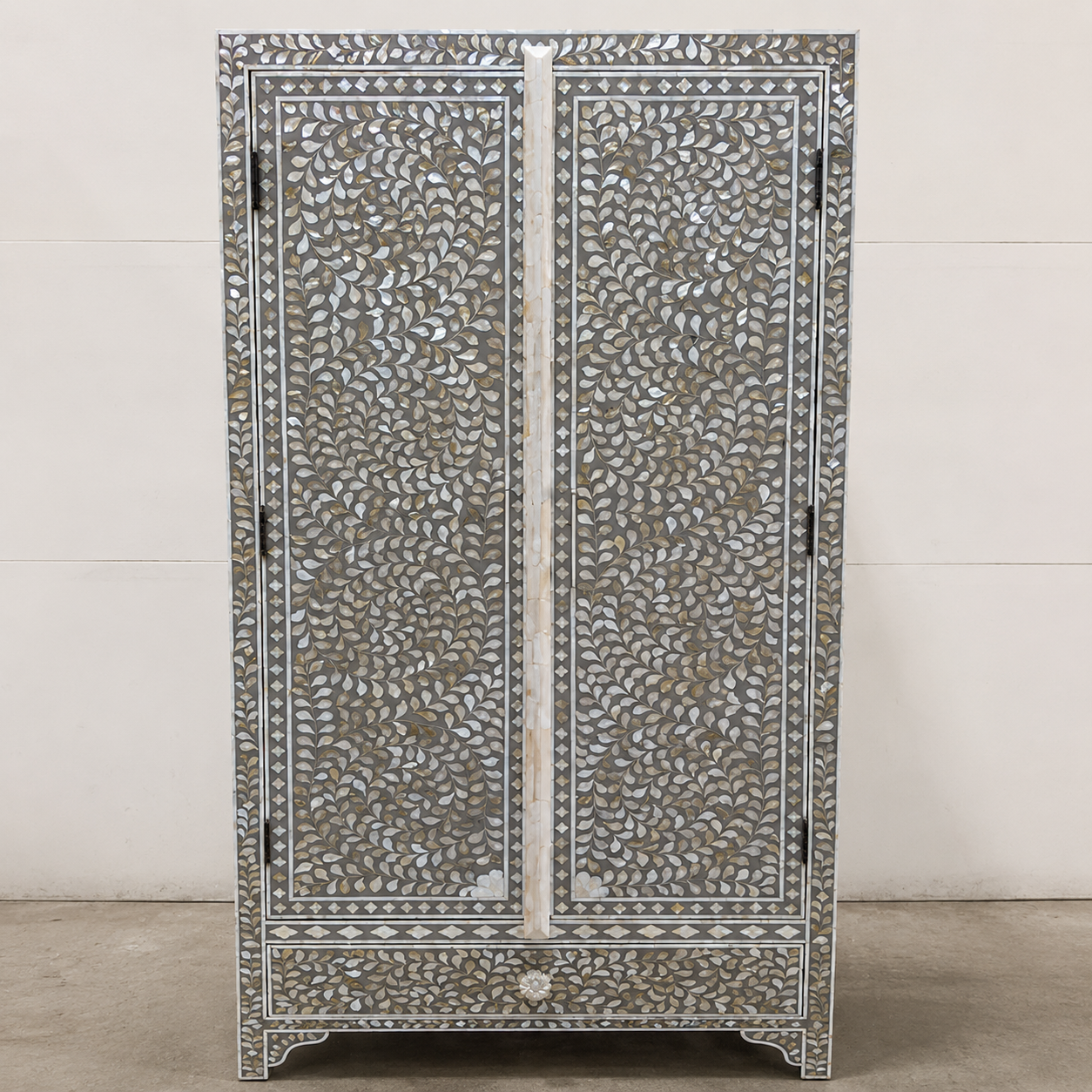 Handcrafted Floral Vine Mother Of Pearl Inlay Cabinet  | Luxury Storage Cabinet | JOTDECOR